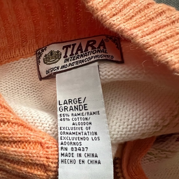 Tiara International Peach White Classic Knitted Front Zip mock Casual Sweater - Picture 8 of 9